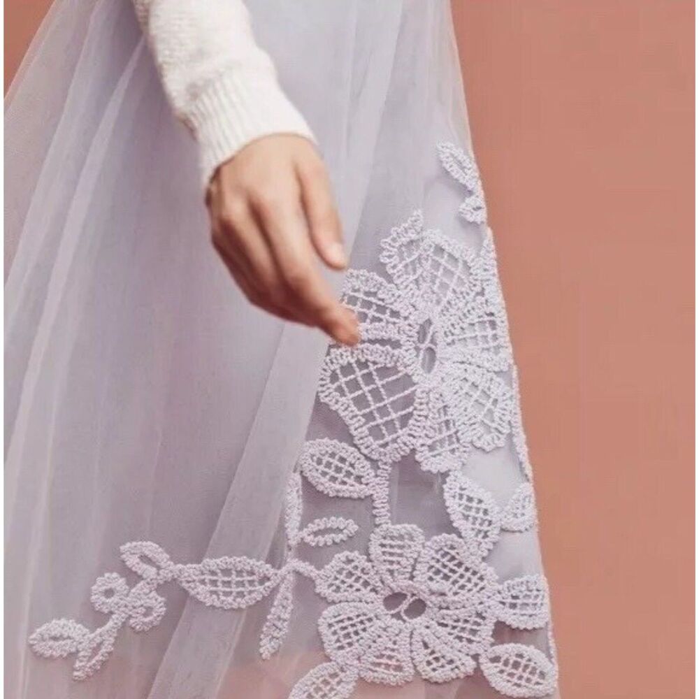 NWT Anthropologie Maeve Fleurs Du Nuit Embroidered Tulle Midi Skirt in Silver M - Picture 2 of 11